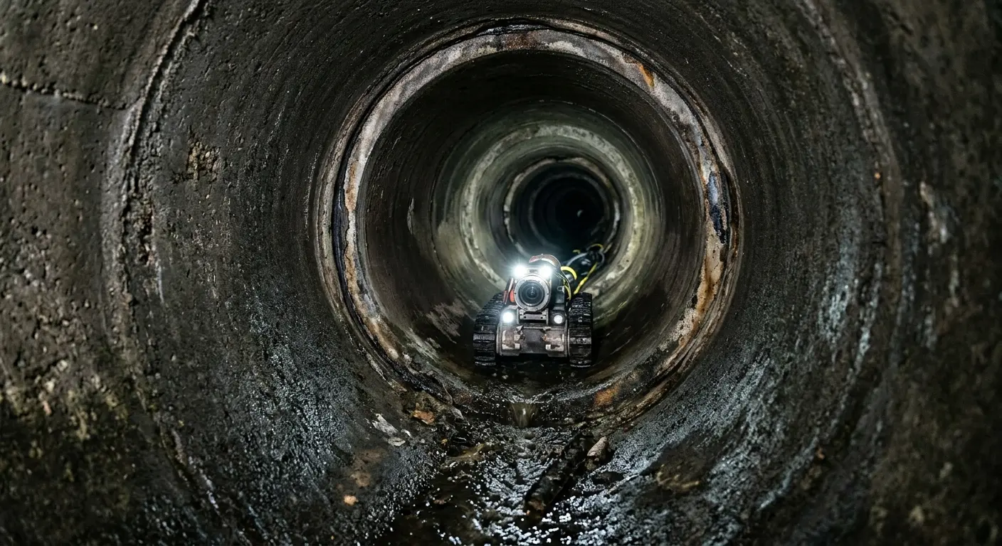 Robotic sewer camera inspecting pipe interior for Drain Snake Service in Monroe